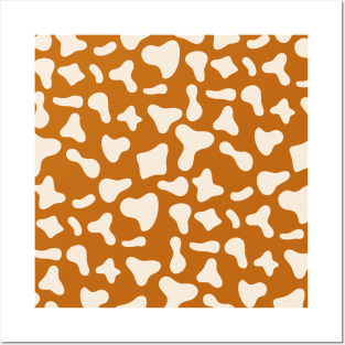 Milk Dairy Cow Print Pattern on Caramel Background Posters and Art